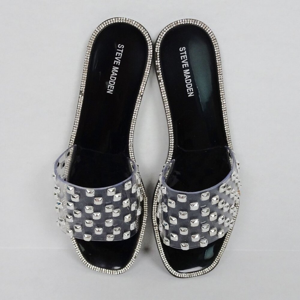 Steve Madden Jynn Studded Clear Rhinestone Slip on Sandals Shoes 10 41 Summer - Picture 4 of 7